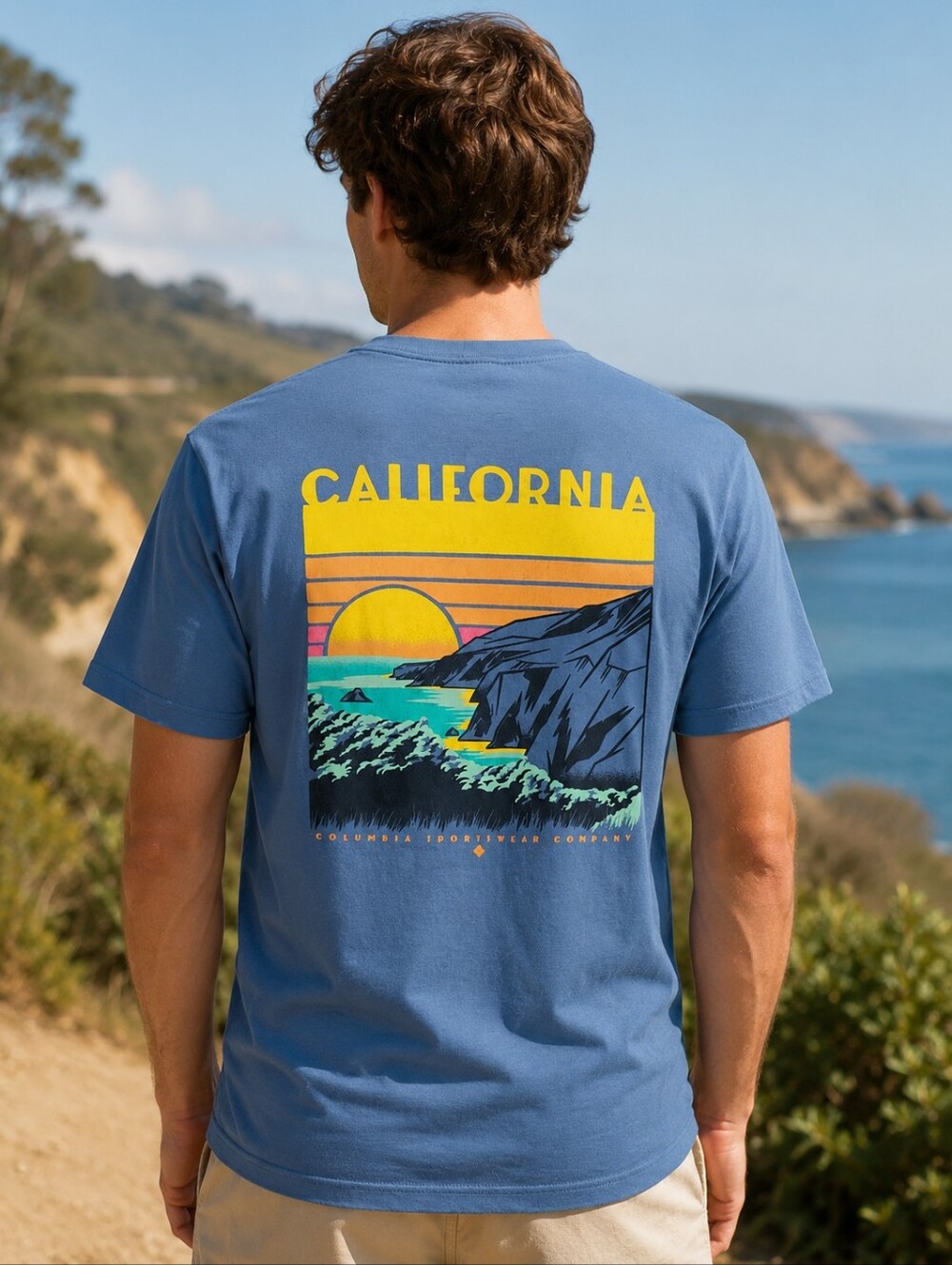 Columbia California Graphic Tee Men’s S Blue Coastal Outdoor Adventure T Shirt